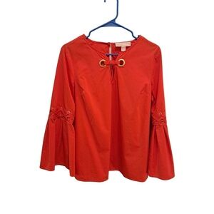 Michael Michael Kors Long Bell Sleeve With Metal Accents Tunic Top-Orange Size M